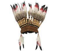 Authentique chapeau tribal indien comme coiffe décorative pour les spectacles festifs sur scène, moments spéciaux de festival (rouge, 23 x 40 cm)