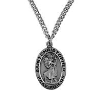 Authentique en étain St. Saint Christopher Saint Patron de voyageurs/Automobilistes Pendentif 1 x 5/20,3 cm pouces est livré avec un 61 cm pouces en acier inoxydable lourd Chaîne gourmette