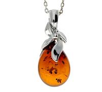 Authentique pendentif en ambre de la Baltique cognac et argent sterling en forme de larme sans chaîne - 1637, 14x10 mm, 2.3 x 1 cm, Ambre