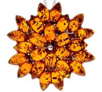 Authentique pendentif insolite en ambre cognac de la Baltique et argent sterling sans chaîne - 1702C