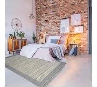 Authentique tapis berbère 200x290 fait à la main en laine gris et beige LOUNALI