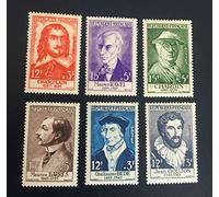 Authentique Timbre de Collection France 1956. Neuf** sans charnère. Gomme intacte. Nos 1066 à 1071. par des Livres Express. Personnages célèbres, Ravel...