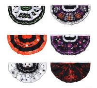 Autilyshop Lot de 6 drapeaux plissés d'Halloween en polyester, 45 x 90 cm, bannières décoratives pour intérieur ou fête de jardin, orange classique, noir, violet avec citrouilles, fantômes, chats