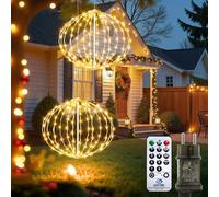 Auting Guirlande Lumineuse à Boules LED [2 Pièces,20cm Ø,81 LEDs] Blanc Chaud Sphère Suspendue Extensible, 8 Modes Minuterie Télécommande, IP65 Étanche pour Décoration Noël, Jardin, Balcon, Avant-toit