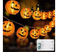 Auting Guirlande lumineuse d'Halloween à piles - 6 m - 20 LED - Citrouille orange - Lampion - Avec batterie - Étanche - Décoration d'Halloween pour l'extérieur et l'intérieur - Toussaint - Décoration