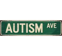 Autism Ave Street Plaque murale rétro en métal 10,2 x 40,6 cm