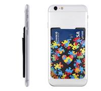 Autism Awareness Puzzle Pieces Heart Printed Phone Card Holder Wallet Sleeve PU Leather Phone Pocket Compatible with iPhone Samsung Galaxy