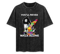 Autism Dad & Son Youll Never Walk Alone Unisex T-Shirt Printed Tee Black Mens Top Shirt M