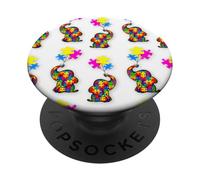 Autism Elephant Awareness Kind Autistic Puzzle White PopSockets PopGrip Adhésif
