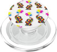 Autism Elephant Awareness Kind Autistic Puzzle White PopSockets PopGrip pour MagSafe