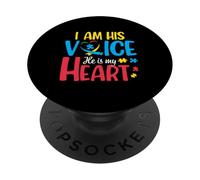 Autism Mom I'm His Voice He is My Heart Autism Awareness PopSockets PopGrip Adhésif