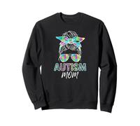 Autism Mom Life Messy Bun Blanchi Fête des Mères Autisme Maman Sweatshirt