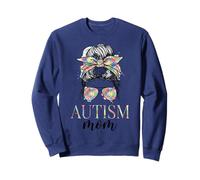 Autism Mom Life Messy Chignon Floral Fête des Mères Autisme Maman Sweatshirt