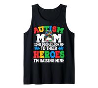 Autism Mom Raising Hero Groovy Messy Bun Autism Awareness Débardeur