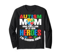 Autism Mom Raising Hero Groovy Messy Bun Autism Awareness Manche Longue