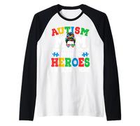 Autism Mom Raising Hero Groovy Messy Bun Autism Awareness Manche Raglan
