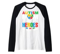 Autism Mom Raising Hero Groovy Messy Bun Autism Awareness Manche Raglan