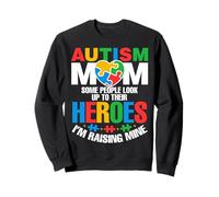 Autism Mom Raising Hero Groovy Messy Bun Autism Awareness Sweatshirt
