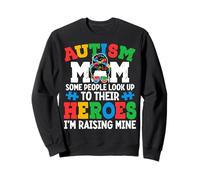 Autism Mom Raising Hero Groovy Messy Bun Autism Awareness Sweatshirt