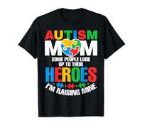 Autism Mom Raising Hero Groovy Messy Bun Autism Awareness T-Shirt