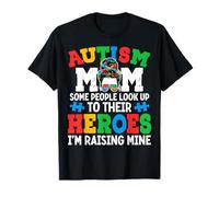 Autism Mom Raising Hero Groovy Messy Bun Autism Awareness T-Shirt