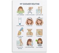 Autism Shower Routine for Girls Visual Schedule Poster Canvas Wall-Art Bathroom Decor ASD Toddler Print(Unframed,12x18inch(30x45cm))