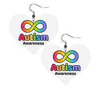 Autistic Pride Day Boucles d'oreilles en cuir pour femmes Dangle Boucle d'oreille Drop Heart Pendentif avec crochet Cadeaux pour fille adulte