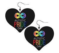 Autistic Pride Day Boucles d'oreilles en cuir pour femmes Dangle Boucle d'oreille Drop Heart Pendentif avec crochet Cadeaux pour fille adulte