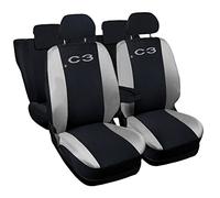 Auto Accessoires Lupex Housse de siège auto compatible C3 | Fabriqué en Italie | Set de housses de siège avant arrière et accoudoir | Logo brodé | Airbag compatible | Intérieur (noir/gris clair)