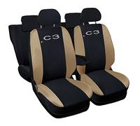 Auto Accessoires Lupex Housse de siège auto compatible C3 | Fabriqué en Italie | Set de housses de siège avant arrière et accoudoir | Logo brodé | Airbag compatible | Intérieurs (Noir/Beige)