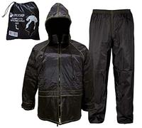 Auto Accessori Lupex - Combinaison de moto imperméable à la pluie coupe-vent, taille 4XL, avec sac, couleur noire, ensemble de veste et pantalon de pluie avec capuche rétractable, unisexe