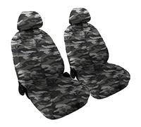 Auto Accessori Lupex - Housses de siège auto avant universelles, couleur camouflage gris, paire de housses de voiture ou fourgon 2 places, tissu coton lisse, ensemble de protection de siège avant