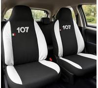 Auto Accessori Lupex Housses de siège Auto compatibles 107, Noir Blanc, Made in Italy, Set de sièges Avant et arrière, Couvre-appuie-tête Inclus