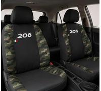 Auto Accessori Lupex | Housses de siège auto compatibles avec 206 (1998-2012), couleur noir camouflage vert, fabriqué en Italie, tissu polycoton, housses de protection pour sièges avant et arrière
