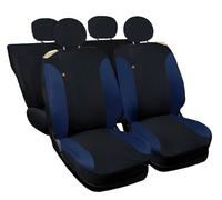 Auto Accessori Lupex Housses de siège Auto compatibles avec Cinquecento 500, fabriqué en Italie, Tissu Polycoton, Ensemble Avant et arrière (Noir - Bleu foncé avec Dossier arrière Entier)