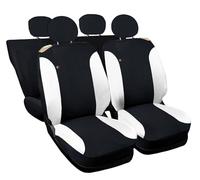 Auto Accessori Lupex Housses de siège Auto compatibles avec Cinquecento 500, fabriqué en Italie, Tissu Polycoton, Ensemble Avant et arrière (Noir - Blanc avec Dossier arrière 50e50)