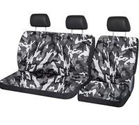 Auto Accessori Lupex - Housses de siège avant spécifiques pour camionnettes 3 places universelles, couleur camouflage gris, ceinture de sécurité basse, housse de siège avant 2+1 double et simple, Made