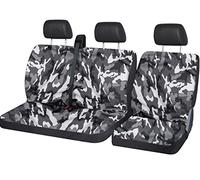 Auto Accessori Lupex - Housses de siège avant spécifiques pour fourgonnettes 3 places universelles, set de housses de siège avant 2+1 double et simple, Made In Italy (Mimetico Gris, Ceinture Haute)