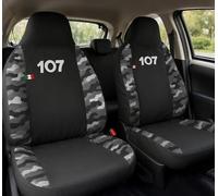 Auto Accessori Lupex - Housses pour siège Auto, Housses de siège Auto compatibles pour 107, Noir Camouflage Gris, Made in Italy, Avant et arrière, Tissu Polyester, Housses intérieures Auto