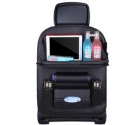 Auto-Achterbank Opbergtas-Hangende Tas-Rug Lederen Opbergtas-Opvouwbaar-Met Opvouwbare Eettafel Standaard Zak-Pu Leer-(Bruin)