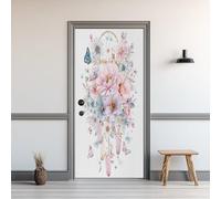 Auto-Adhésif 3D Stickers Porte 77x200cm Dream Catcher Sticker Mural Porte Fleurs Aquarelle Autocollant de Porte Papillon Aquarelle Papier Peint PVC Imperméable Amovible Maison Déco