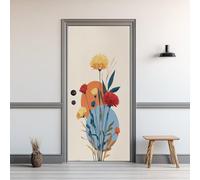 Auto-Adhésif 3D Stickers Porte 77x200cm Fleurs Rétro Sticker Mural Porte Cercle Géométrique Autocollant de Porte Minimalisme Moderne Papier Peint PVC Imperméable Amovible Maison Déco