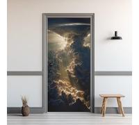 Auto-Adhésif 3D Stickers Porte 77x200cm Nuages Sticker Mural Porte Rayons De Soleil Autocollant de Porte Paysage De Ciel Papier Peint PVC Imperméable Amovible Maison Déco