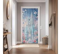 Auto-Adhésif 3D Stickers Porte 80x200cm Château de Conte de Fées Sticker Mural Porte Ciel Étoilé Papillon Fleur Autocollant de Porte PVC Imperméable Amovible pour Salon Chambre Bain