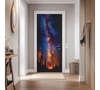 Auto-Adhésif 3D Stickers Porte 80x200cm Ciel Étoilé Galaxie Sticker Mural Porte Forêt Silhouette Autocollant de Porte PVC Imperméable Amovible pour Salon Chambre Bain