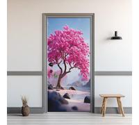 Auto-Adhésif 3D Stickers Porte 80x200cm Fleurs de Cerisier Sticker Mural Porte Paysage de Printemps Autocollant de Porte Style Japonais Papier Peint PVC Imperméable Amovible Maison Déco