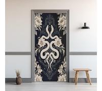 Auto-Adhésif 3D Stickers Porte 80x200cm Serpent Sticker Mural Porte Fleurs Rétro Autocollant de Porte Serpent Animal Papier Peint PVC Imperméable Amovible Maison Déco