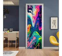 Auto-Adhésif 3D stickers porte Abstrait Poster de Porte 77x200 cm Texture Colorée Art Fluide Autocollants de Décoration pour intérieure Bureau Chambre à Coucher Salon Art Papier Peint Peintures