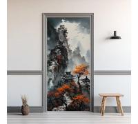 Auto-Adhésif 3D Stickers Porte Architecture de montagne historique Poster de Porte 73x205 cm Noir et gris Autocollants de Décoration pour Intérieure Bureau Chambre à Coucher Salon Art Papier Peint G3
