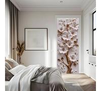 Auto-Adhésif 3D stickers porte Art Poster de Porte 63x205 cm Arbre à Fleurs Blanches Abstrait Autocollants de Décoration pour intérieure Bureau Chambre à Coucher Salon Art Papier Peint Peintures